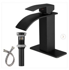 BWE Waterfall Single Handle Low-Arc Bathroom Faucet Pop-up Drain Matte Black