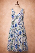 NWT Zara Dress 100% Cotton Blue Floral Dress Small S  Sleeveless Maxi Tie Back