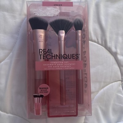 Real Techniques Sculpting Brush, Fan Brush, Setting Brush & Brush Cup set  Synth
