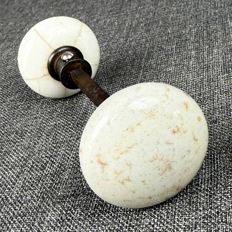 Antique Victorian Porcelain Door Knob Set with Mortise Lock Vintage Hardware - Image 4 of 4