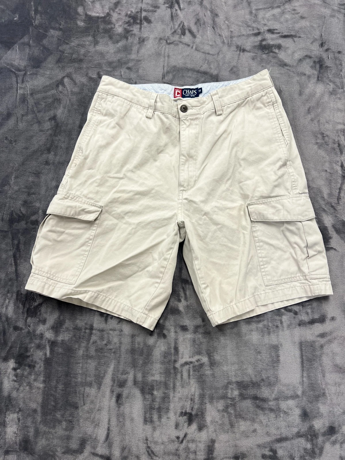 Chaps Shorts Mens 34 Beige Flat Front Cotton Cargo Pockets High Rise Logo Hiking