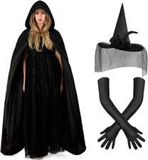 Hexenkostüm Damen Hexen Kostüm Komplettset Mit Kapuzenumhang/Spitzenmaske/Armban