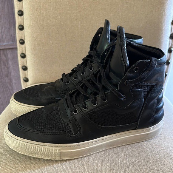 Filling Pieces Men’s Leather High Top Sneakers Black White Size 9 (42)