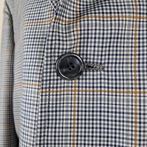 Vintage Aquascutum Coat Mens 41 Tall Blue Cream Plaid Check Trench Wool Blend - Picture 7 of 13
