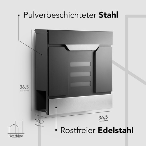 Moderner Briefkasten Anthrazit mit Zeitungsfach - Wandbriefkasten personalisiert - Picture 11 of 12