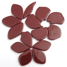 20 Bordeaux Burgundy Petal Flower Glass Mosaic Tile Pieces - 25 mm -30 mm /4 mm