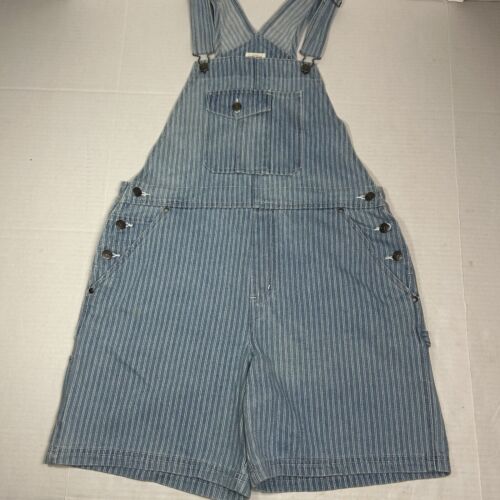 Vintage Cherokee Womens Overalls Shorts Romper Denim Jeans Striped Blue 90s Sz M