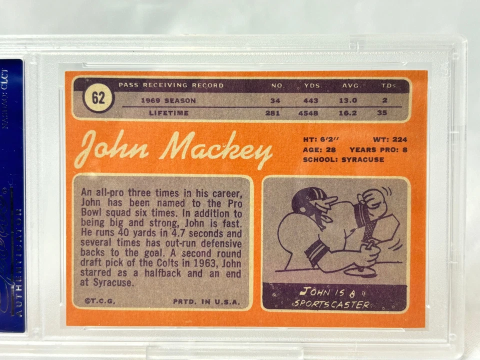 1970 Topps JOHN MACKEY Football Card #62 PSA Graded 7 - Image 3 of 3