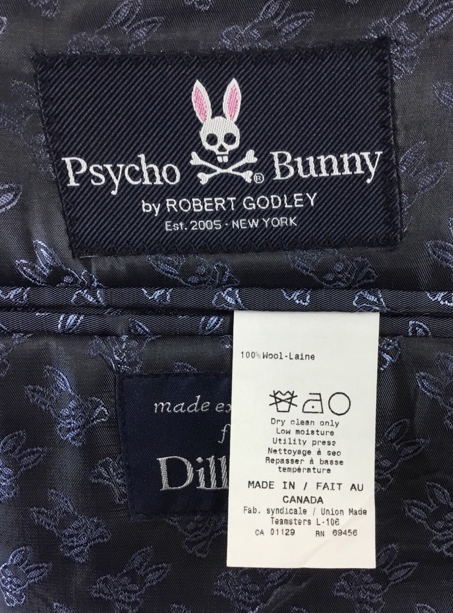 【極美品】ROBERT GODLEY Psycho Bunny スーツ Lサイズ Psycho Bunny 2-Piece Suit Mens 40L 33W Blue Mini Check 100% Wool