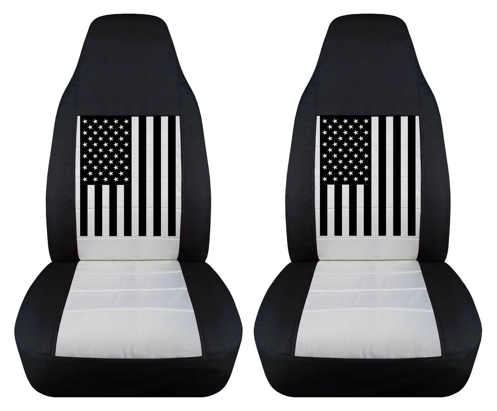 Black and White Seat Covers with American Flag Fits 1987-1995 Jeep Wrangler YJ