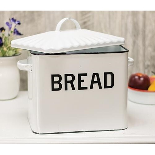 Black Rim Enamel Bread Box White Black Rim New Vintage Look
