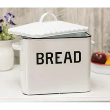 Black Rim Enamel Bread Box White Black Rim New Vintage Look Country CWI
