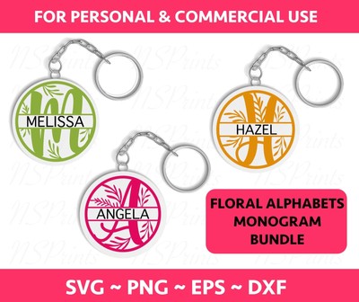 Floral Monogram Alphabet SVG, DXF, PNG Split Monogram Frame Alphabet, Cut File