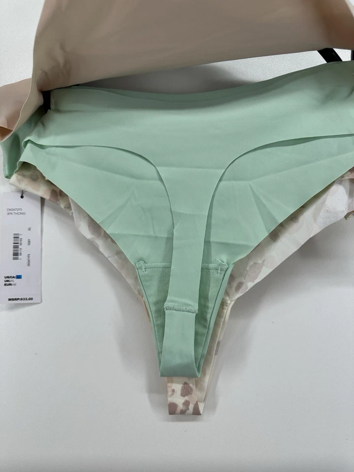 Paquete de 3 Tanga Ropa Interior Mujer DKNY Talla XL DK3471P3 Verde Desnudo Rosa Estampado Animal Foto 3 de 4
