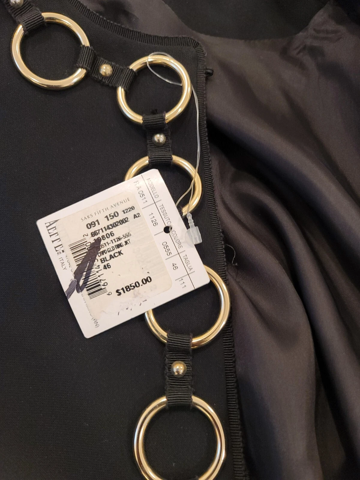 Moschino Couture Giacca da Sera Vintage Nera con Dettaglio Anello Oro 46 US 10