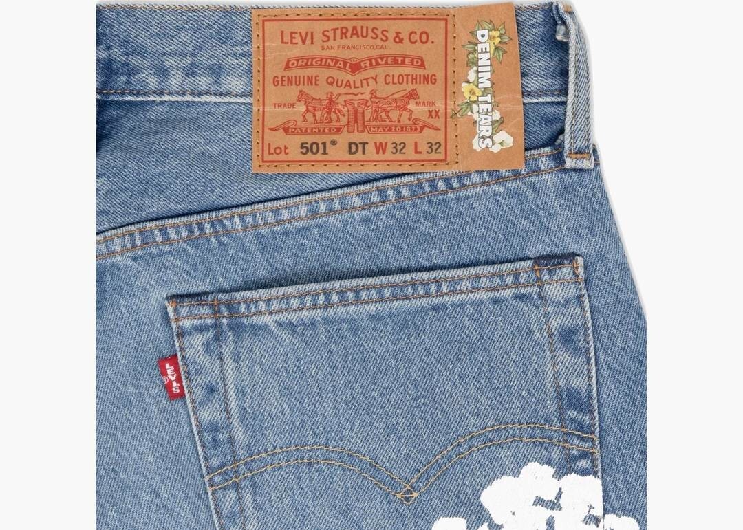 DENIM TEARS X LEVIS COTTON WREATH 501 JEANS IN BLUE LIGHT