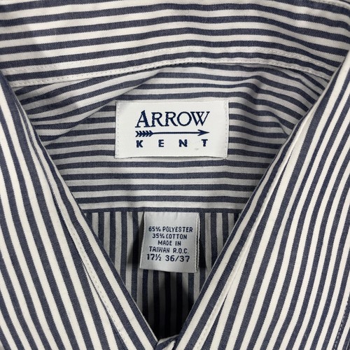 Arrow Shirt Men's 17.5-36/37 (Fits XL) Kent Button Up Long Sleeve Hickory Stripe - Picture 4 of 9