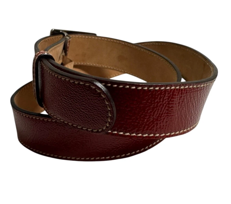 Ремень унисекс GUCCI красный лакированная кожа черный с блокировкой пряжка G табличка 95/33 - Изображение 4 из 4