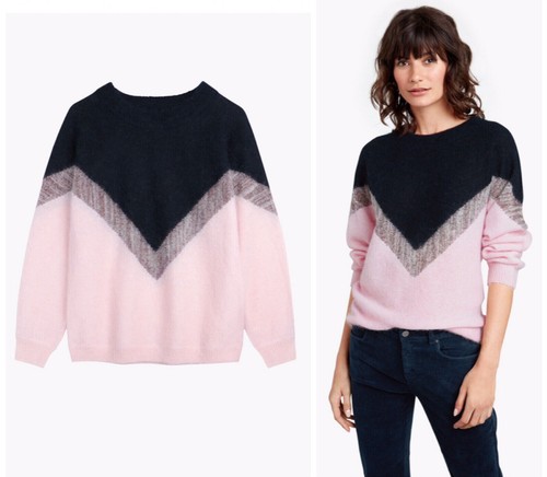 Hush Jumper Sz M Pink Relaxed Chevron Colour Block Knit 54% Baby Alpaca Warm