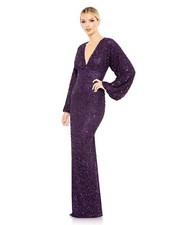 Mac Duggal 10791 Sequin Long Sleeve Tulle GownSz 10 Amethyst Mrsp $498