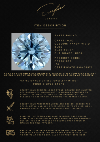 0.52ct Fancy Vivid Blue IF ID/EX/EX Round Lab-grown Loose Diamond IGI Certified - Picture 5 of 8