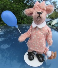 VINTAGE PINK TEDDY BEAR & RAG DOLL W  BALLOONS ARTIST BEARLY THERE LINDA SPIEGEL