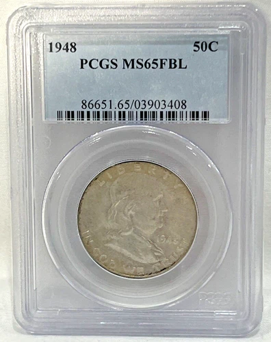 1948 Franklin Half Dollar 50C PCGS MS 65 FBL Mint UNC Full Bell Lines Toned