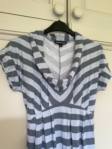WAREHOUSE Low Scoop Neck Size 8 Dress Slouchy Cowl Striped Casual - Picture 4 of 8