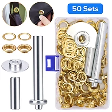 50 Set Grommet Kit Eyelet Leather Craft Canvas Hole Punch Tool 1/2" Brass Coated