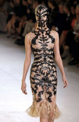 Alexander McQueen S/S 2012 Bi-Color Spine Lace Runway Dress, Look