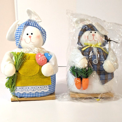 Mr and Mrs Easter Bunny Dolls Pastel Rabbit Table Shelf Decoration Set Couple