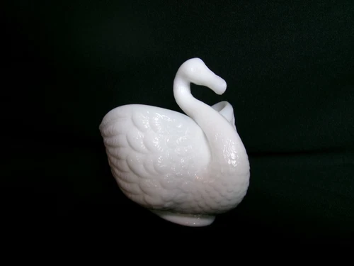 Mid-Century Milk Glass Swan Vintage Figurine, Charming Vanity Trinket Dish