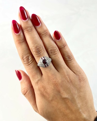 GIA Ruby Diamond Art Deco Platinum Ring Natural NO HEAT Estate Antique Inspired - Picture 5 of 7
