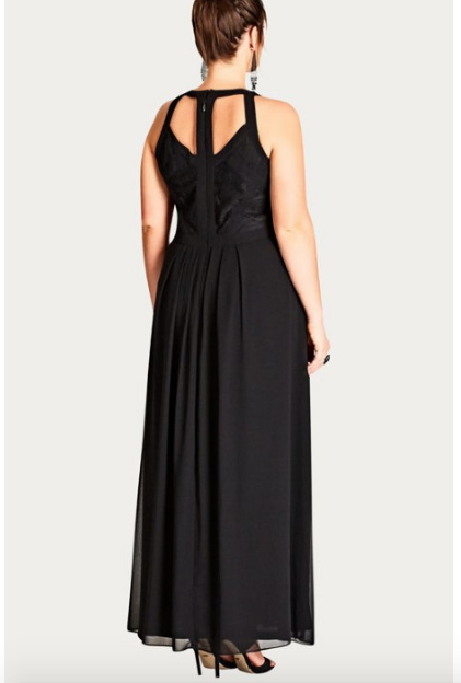 City Chic Women's Panelled Bodice Maxi Dress - Black, Lace Detail, Racerback, Sizes 12-26