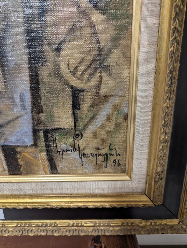 Violín pintura al óleo cubista firmado por Aram Koupetzian, artista listado Foto 3 de 4