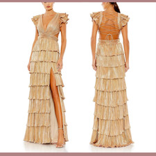 NWT IEENA Mac Duggal [ 4 ] 26740 Ruffle Tiered  Criss Cross Lace Up Gown #J1369