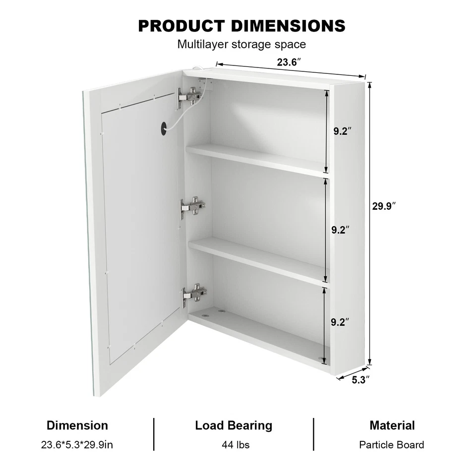 LED Medicine Cabinet with Light Wall Mounted Mirror Cabinet Anti-Fog 3-Color New - Image 3 of 4