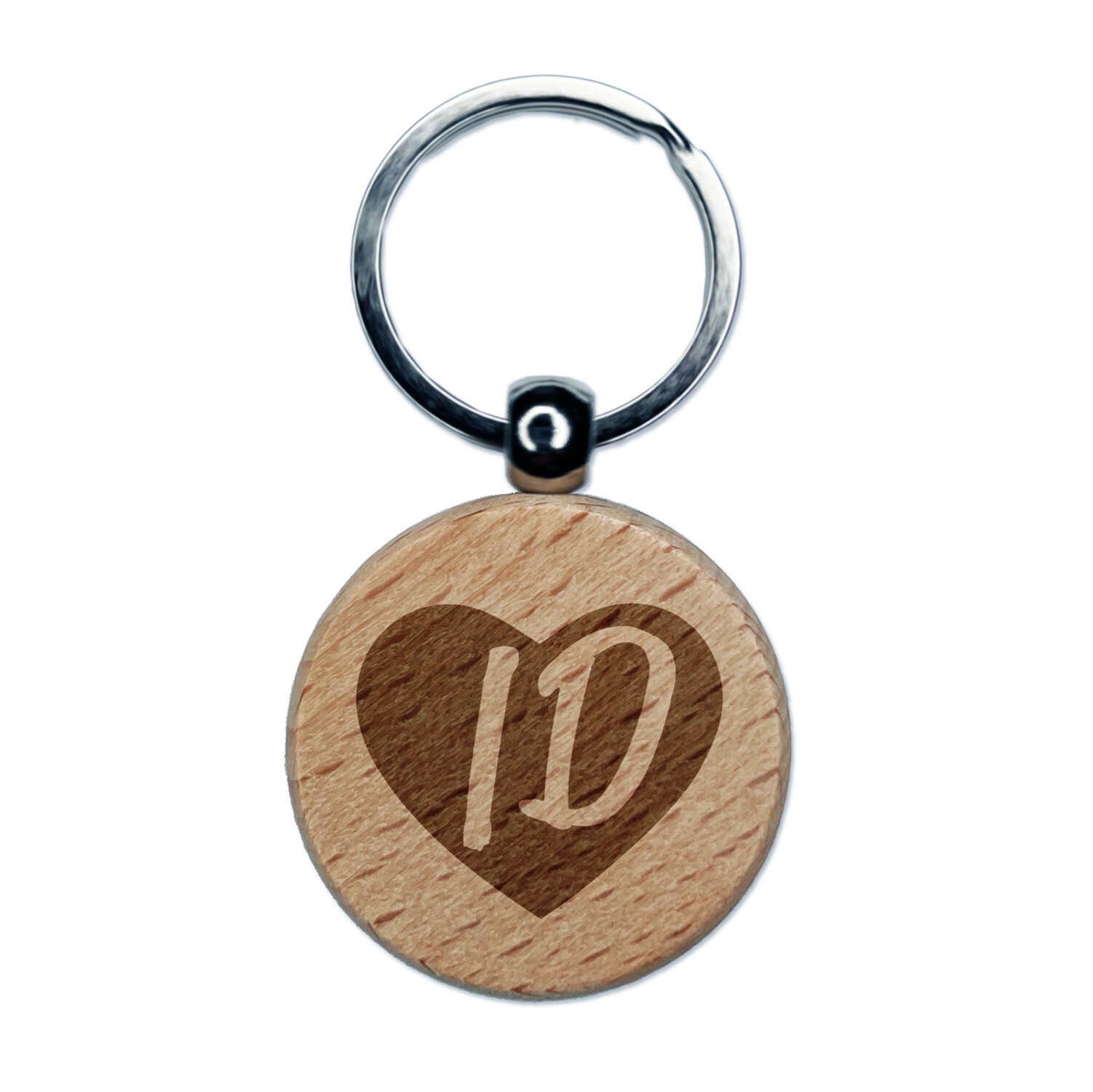 ID Idaho State in Heart Engraved Wood Round Keychain Tag Charm