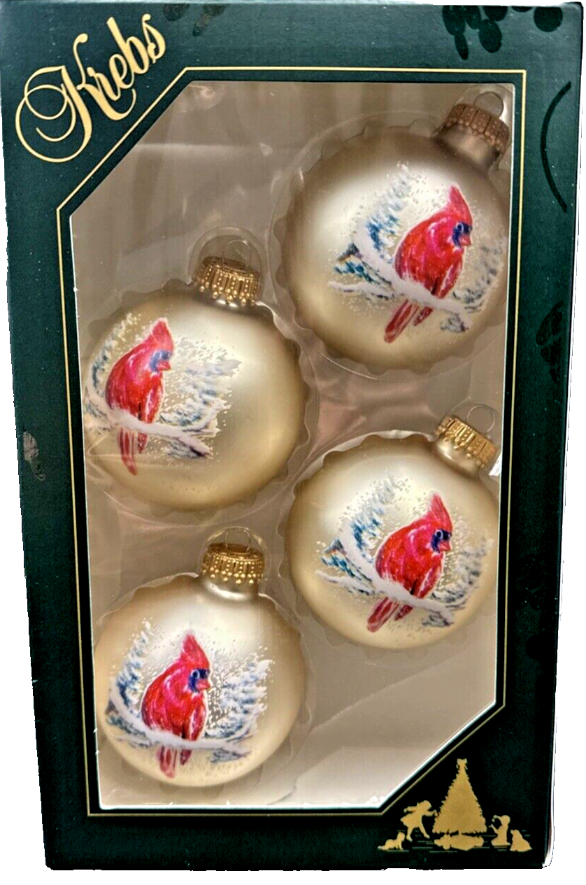 2-Piece KREBS Glass Cardinal & Balsam Christmas Ornaments New in Box