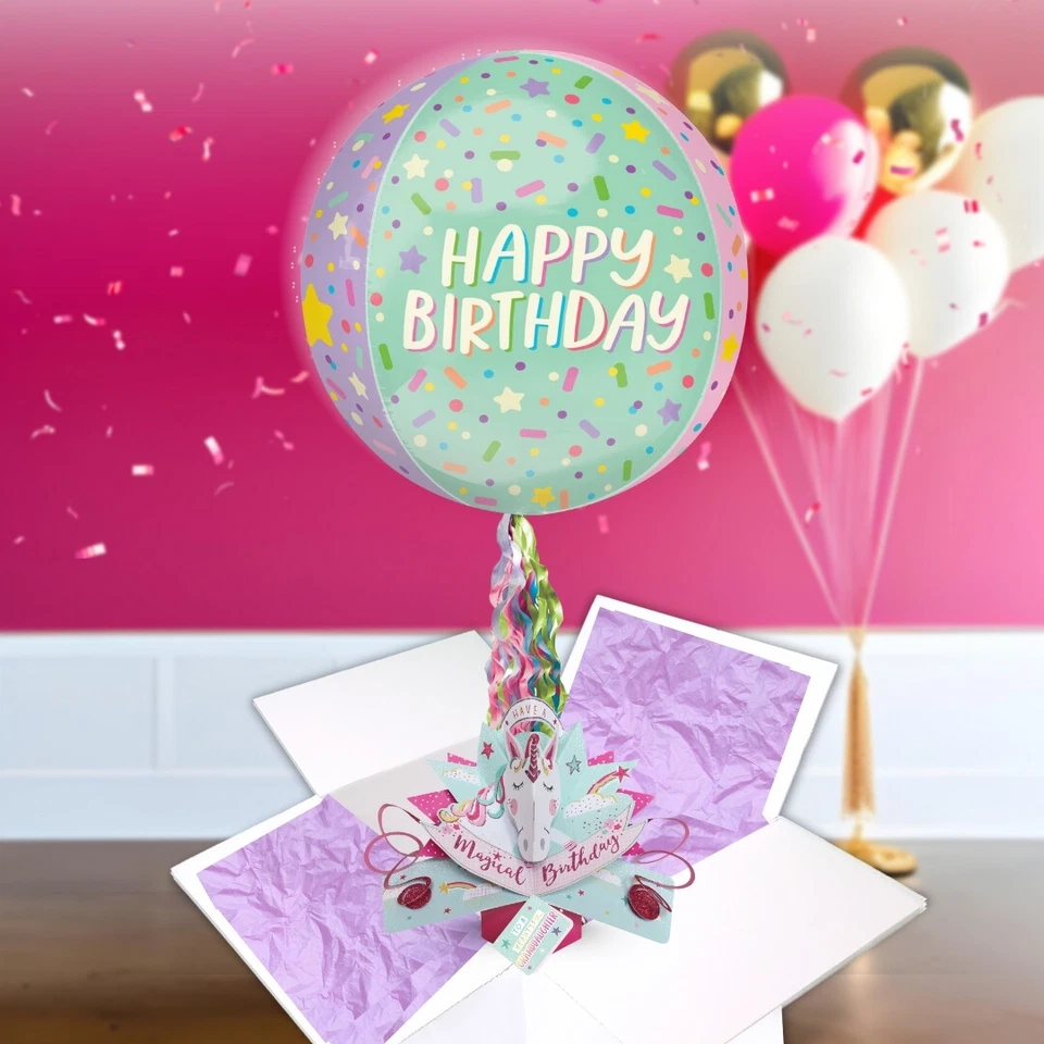 Granddaughter Birthday Unicorn Pop Up Card & Floating Balloon In A Box Surprise - Image 4 of 4