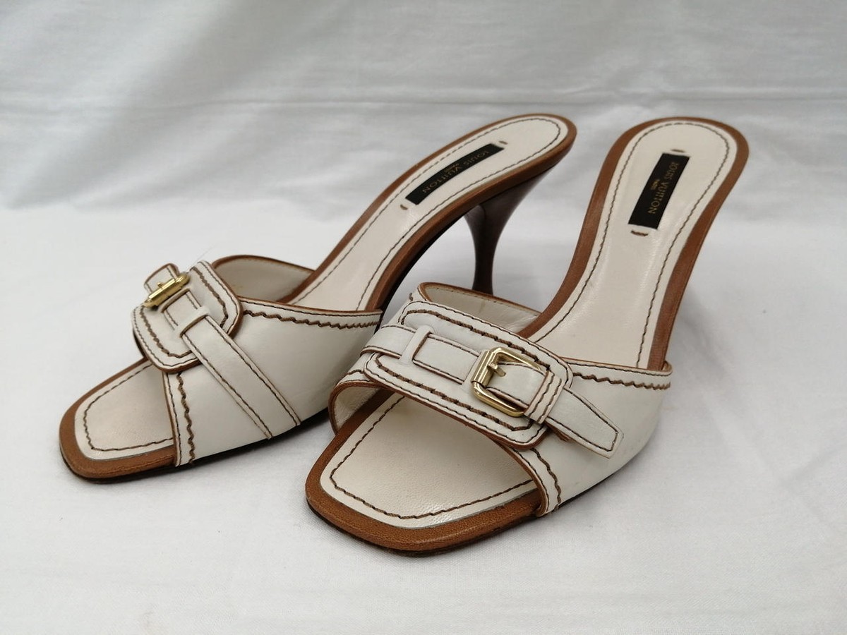 LOUIS VUITTON Authentic Mule Sandals White × Brown Women's LOUIS VUITTON Authentic Mule Sandals White × Brown Women's