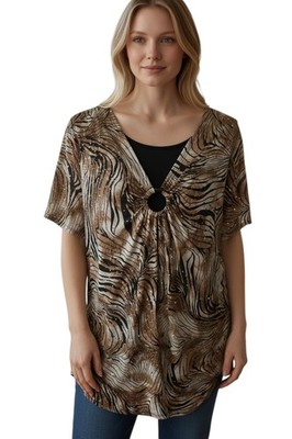 Essentials Animal Print Sequined Short Sleeved Blouse 2X Pre Owned