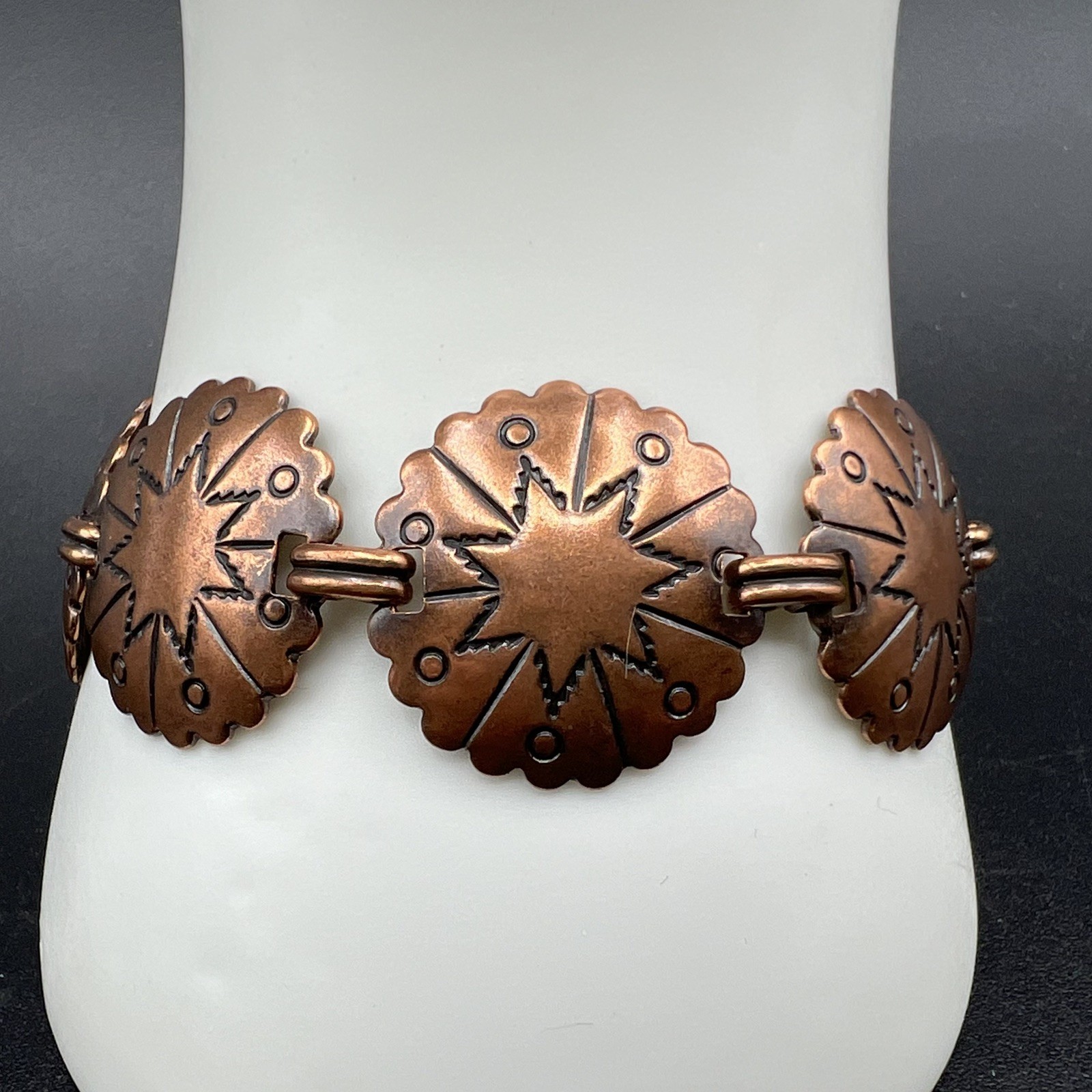 Solid Copper Concho Link Bracelet Star Design Wes… - image 7