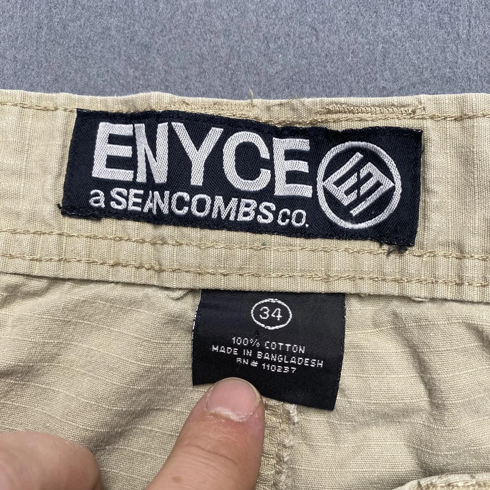 Pantalones Cortos Enyce Para Hombres 34 Caqui Ripstop Chino Bordado Logo Ropa de Calle Sean Peines Foto 2 de 4