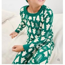 HANNA ANDERSSON Green Tree Long John Pajama Set Unisex Boys Girls Size 150, 12