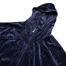 Y2K Juicy Couture Womens M Velour Full Zip Hoodie Jacket Navy Blue Retro