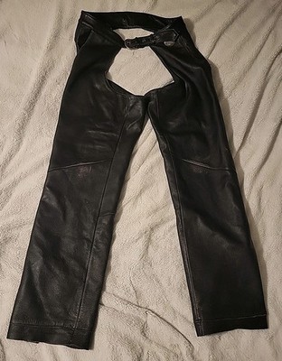 Harley Davidson Authentic Black Leather Assless Chaps Leggings Mens Size Large