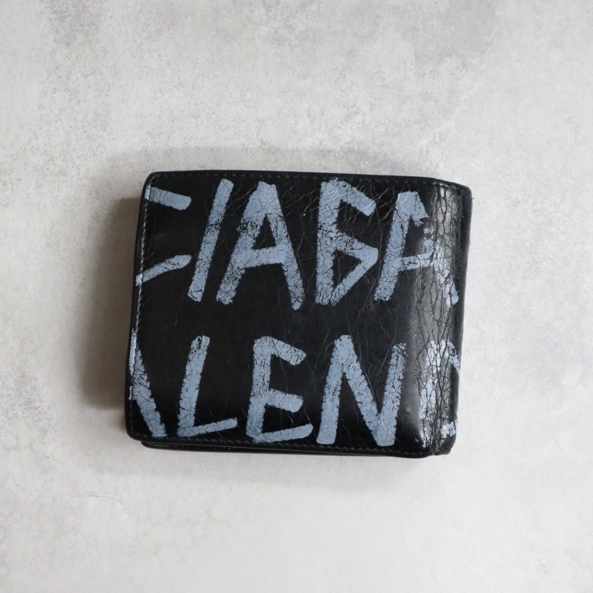 BALENCIAGA Graffiti Square Bifold Wallet Black Leather 510476 | eBay