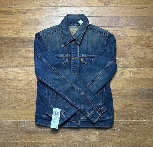 Chaqueta vaquera Levis Denim WPL-423 Trucker mujer pequeña lengüeta roja lavado oscuro nueva con etiquetas - Imagen 3 de 8