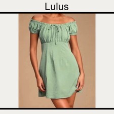 Lulus Wisteria Off Shoulder Mini Dress Sage Green Women’s Medium
